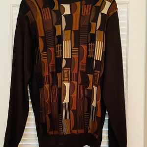 Men’s Ultra Bay Brown Graphic Sweater Size Medium Mid century Modern Design